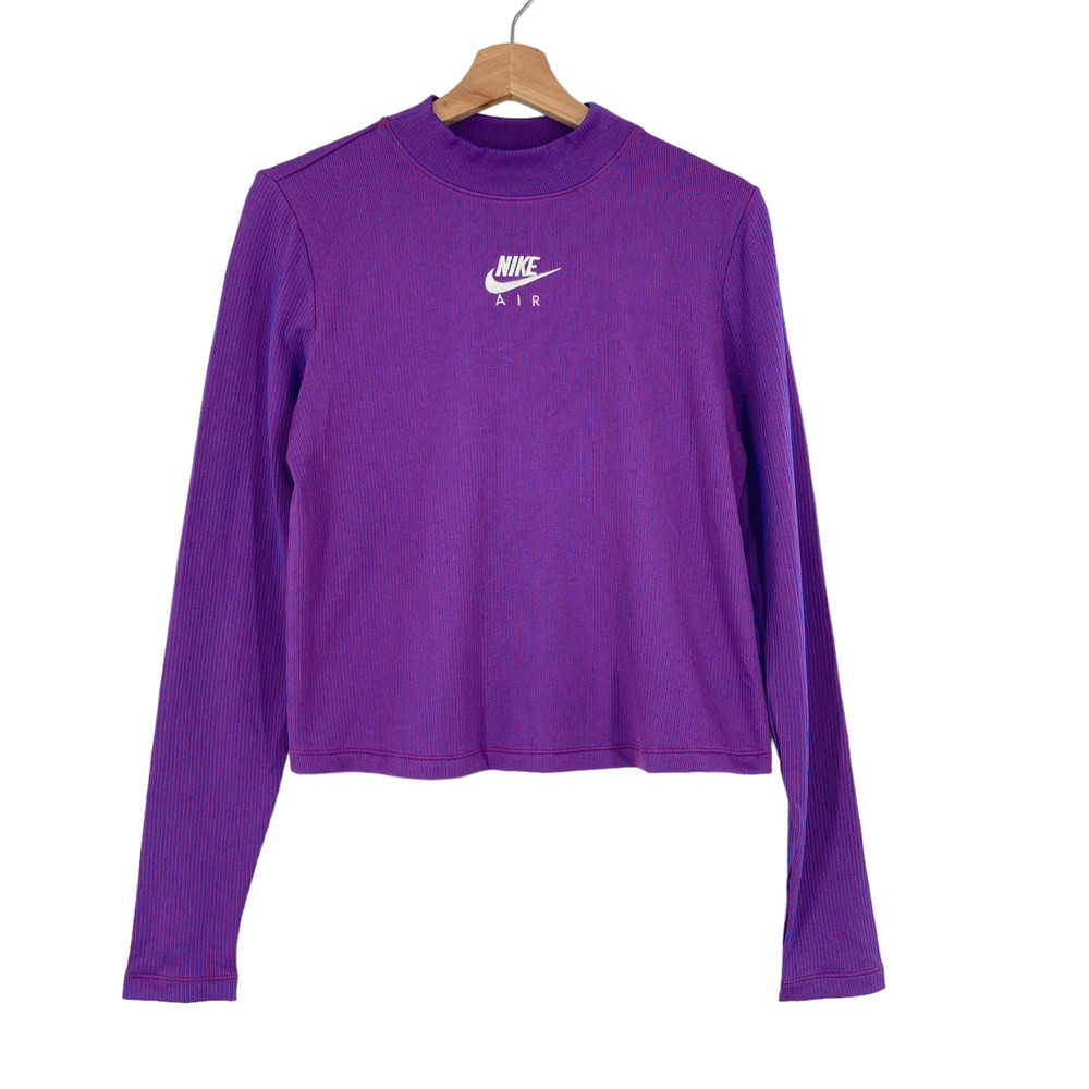 Nike Air Stripe Mock Neck Long Sleeve Stripe Rib Long Sleeve Top